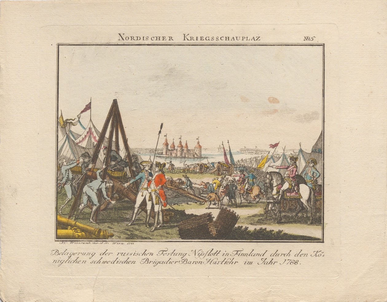 Asedio de la fortaleza rusa Nyslott en Finlandia, 1788 de Johann Caspar Weinrauch