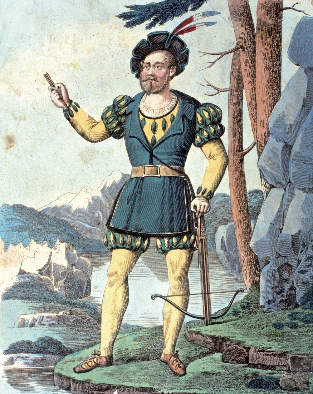 Franz von Schober como Guillermo Tell . 1837 (grabado en color) de Johann Christian (after) Schoeller