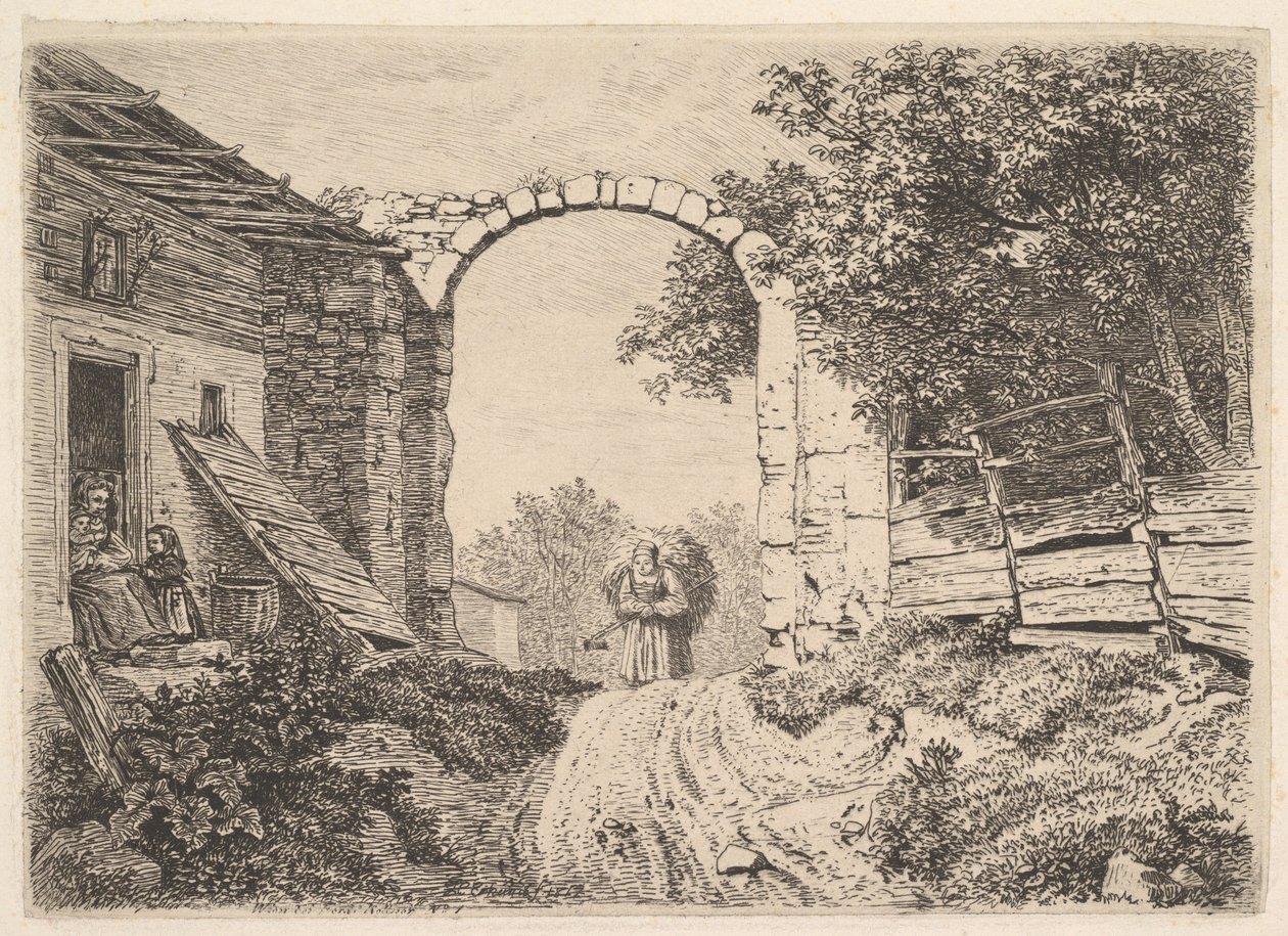Niña con una carga de heno, fuera de Thorbogen, 1817 de Johann Christian Erhard