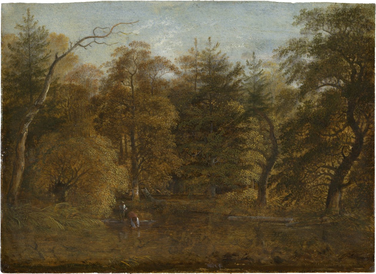 Paisaje forestal con estanque de Johann Christian Klengel