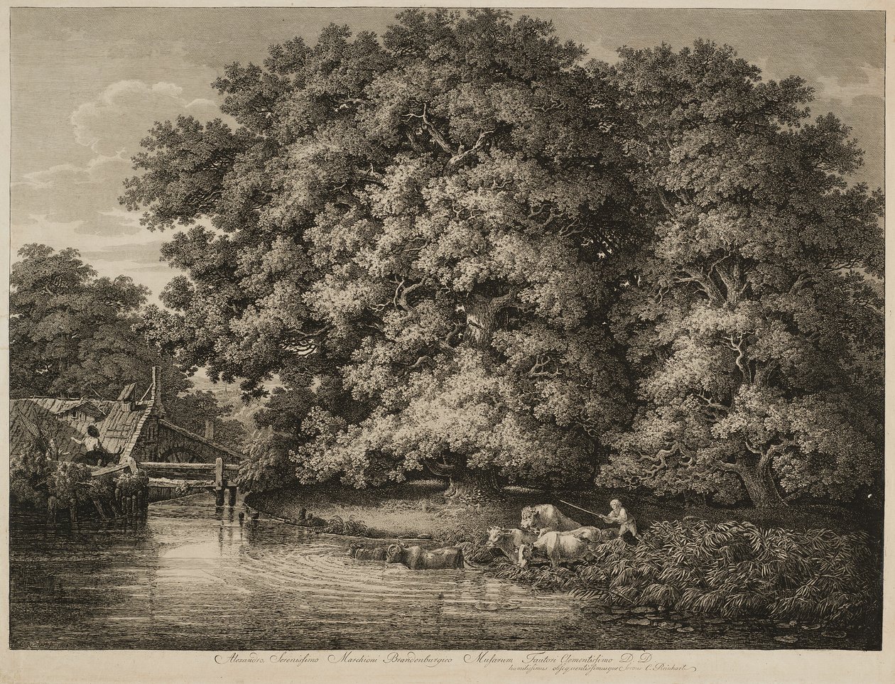 Un granjero llevando su ganado al agua de Johann Christian Reinhart