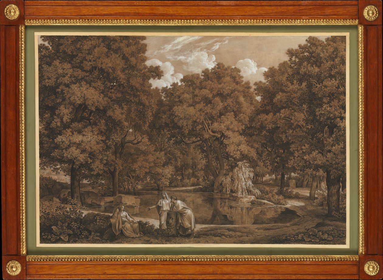 Paisaje arcádico con tres figuras junto a un lago de Johann Christian Reinhart