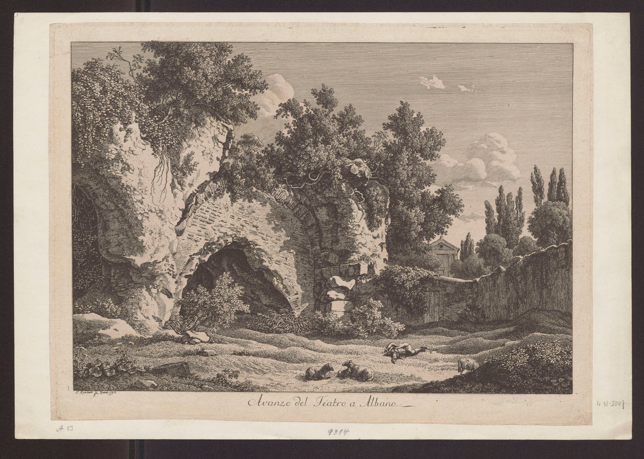 Vista del teatro en Albano (Pastor con ovejas entre ruinas) de Johann Christian Reinhart