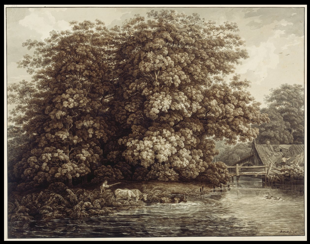 El molino junto a los grandes robles de Johann Christian Reinhart
