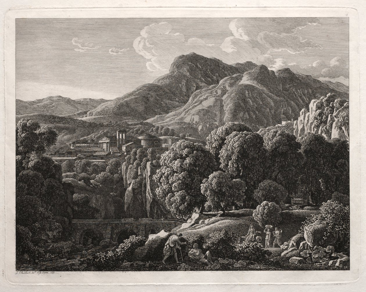 Paisaje heroico: paisaje con pueblo y río de Johann Christian Reinhart
