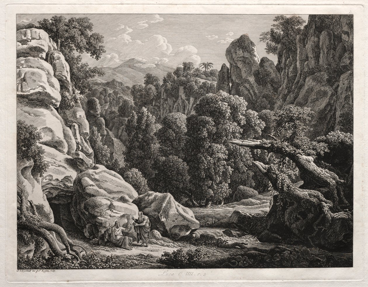 Paisaje heroico: Paisaje con la tentación de Cristo, 1799 de Johann Christian Reinhart