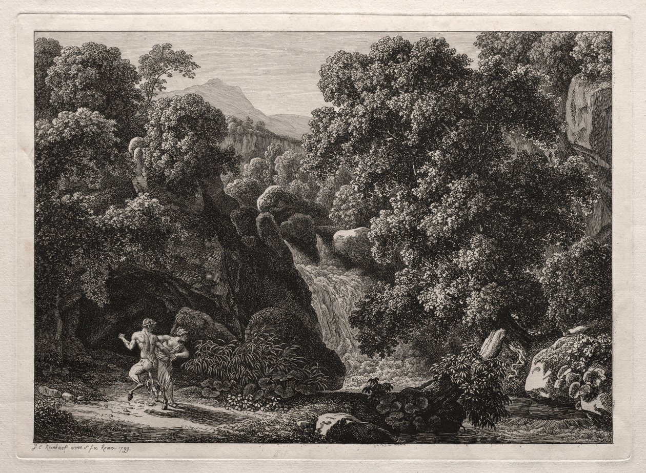 Paisaje heroico: el sátiro y la ninfa de Johann Christian Reinhart