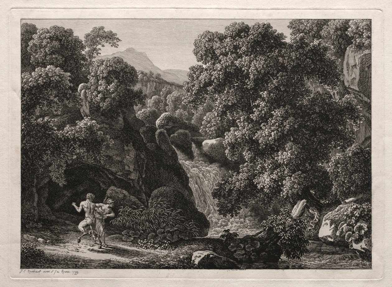 Paisaje heroico: El sátiro y la ninfa, 1799 de Johann Christian Reinhart