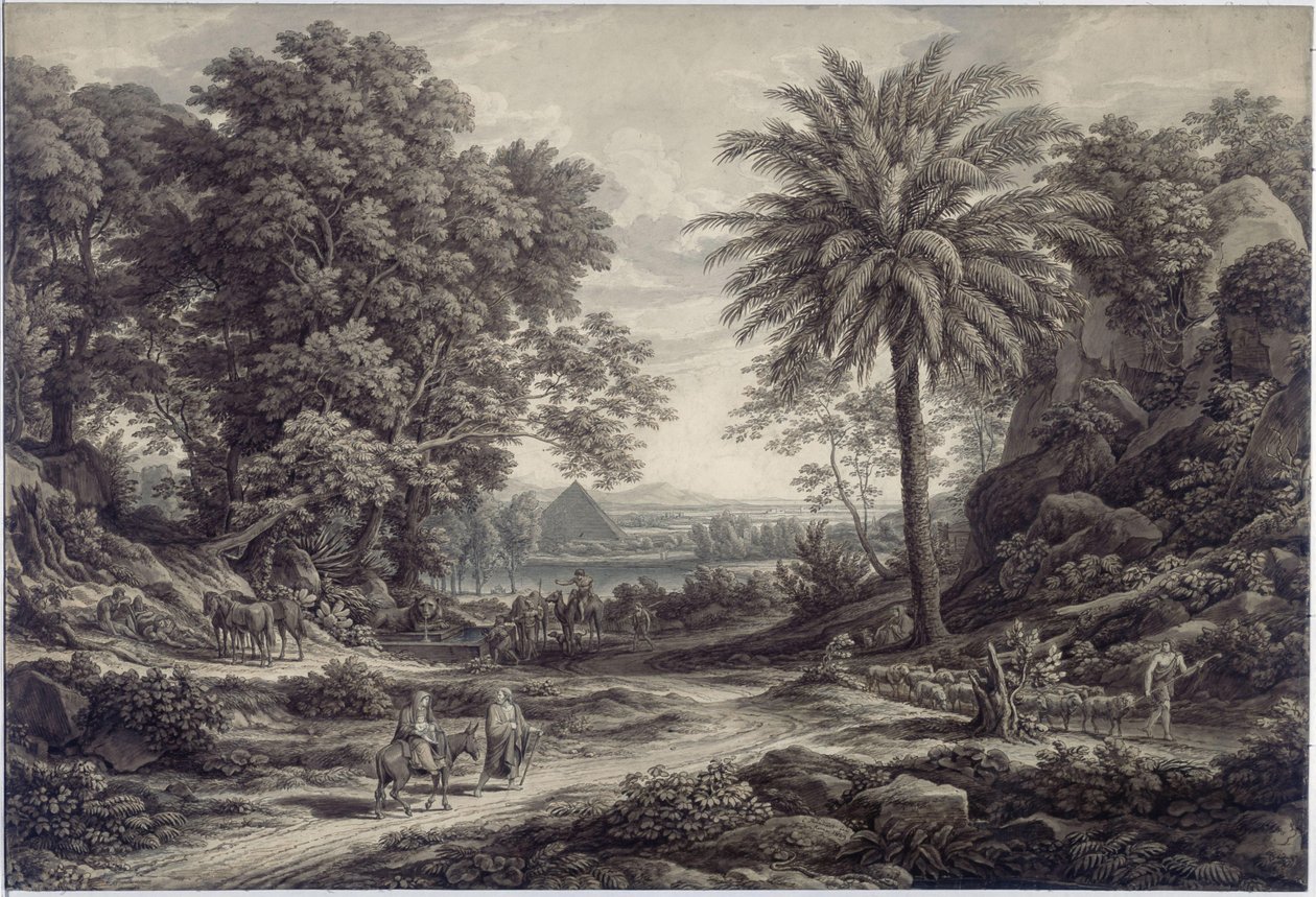 Un paisaje idílico con la huida a Egipto de Johann Christian Reinhart