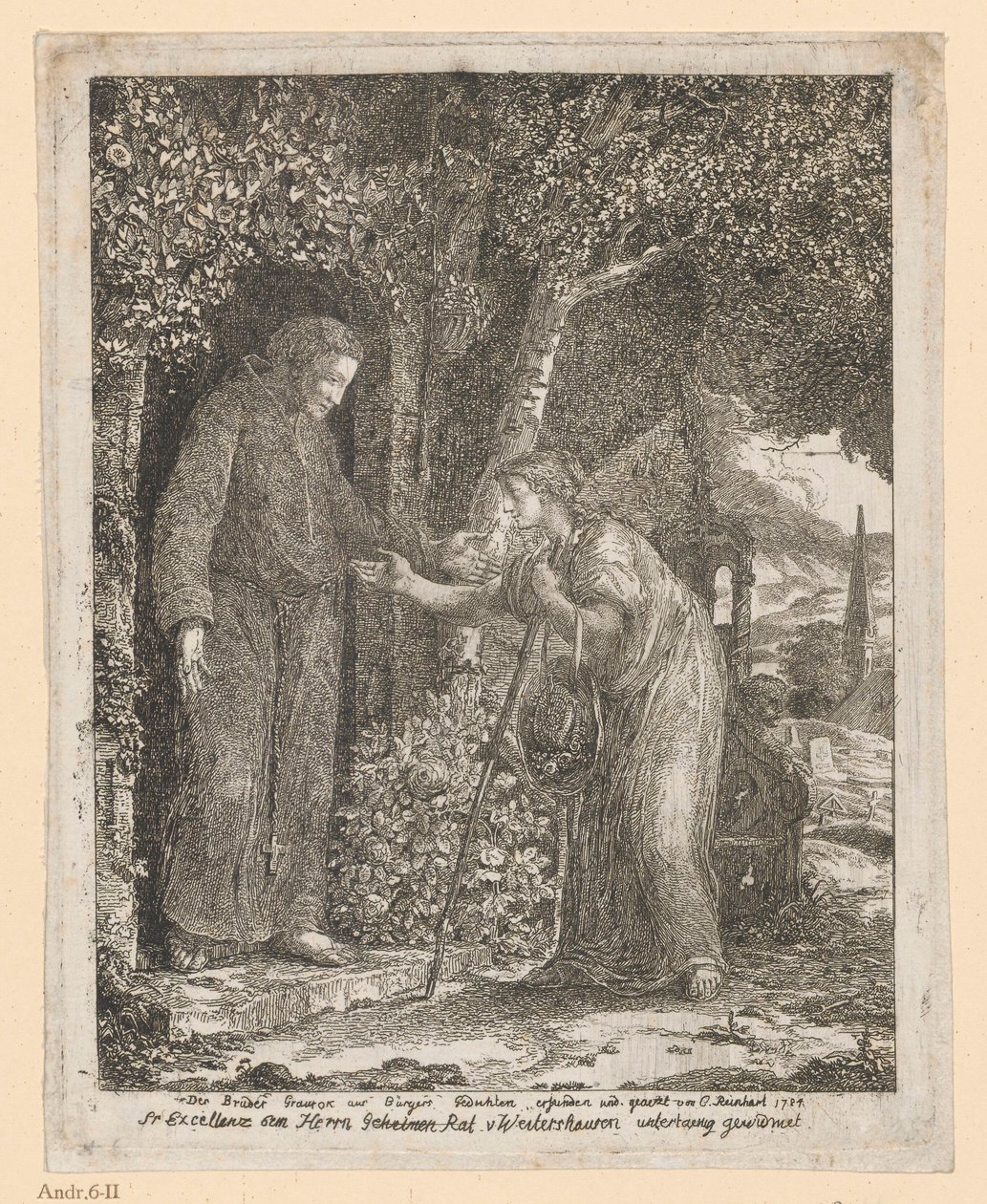 Ilustración para la balada de A.G. Bürger «El hermano Graurock y la peregrina» de Johann Christian Reinhart