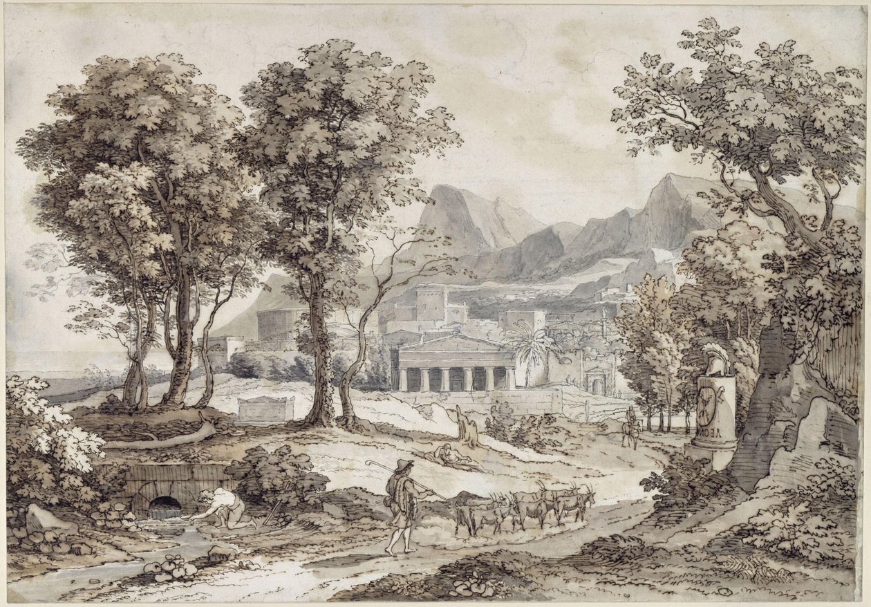 Paisaje clásico con el monumento a Leónidas de Johann Christian Reinhart