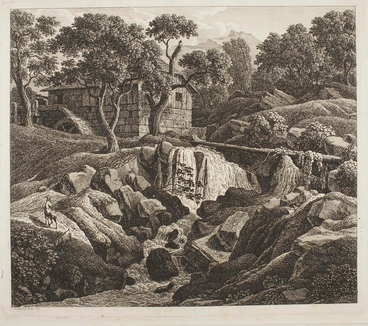 Paisaje con rueda de molino de Johann Christian Reinhart