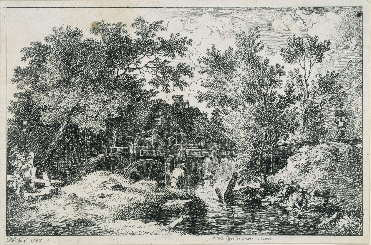 Paisaje con molino de agua (primer ensayo de grabado en cobre) de Johann Christian Reinhart