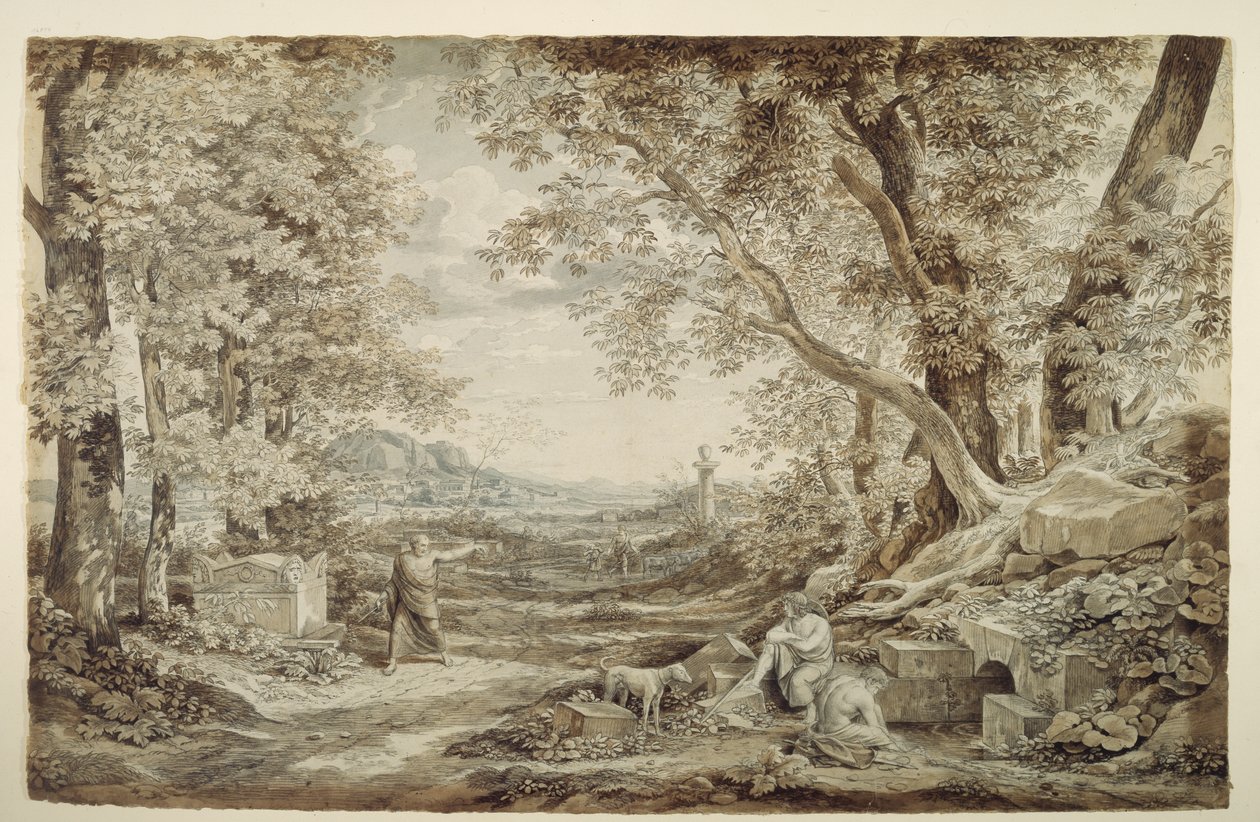 Paisaje con monumentos antiguos («La invención del capitel corintio») de Johann Christian Reinhart