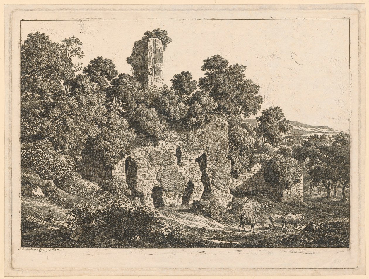 Paisaje - Ruinas de la villa de Ventidio Basso en Tívoli de Johann Christian Reinhart