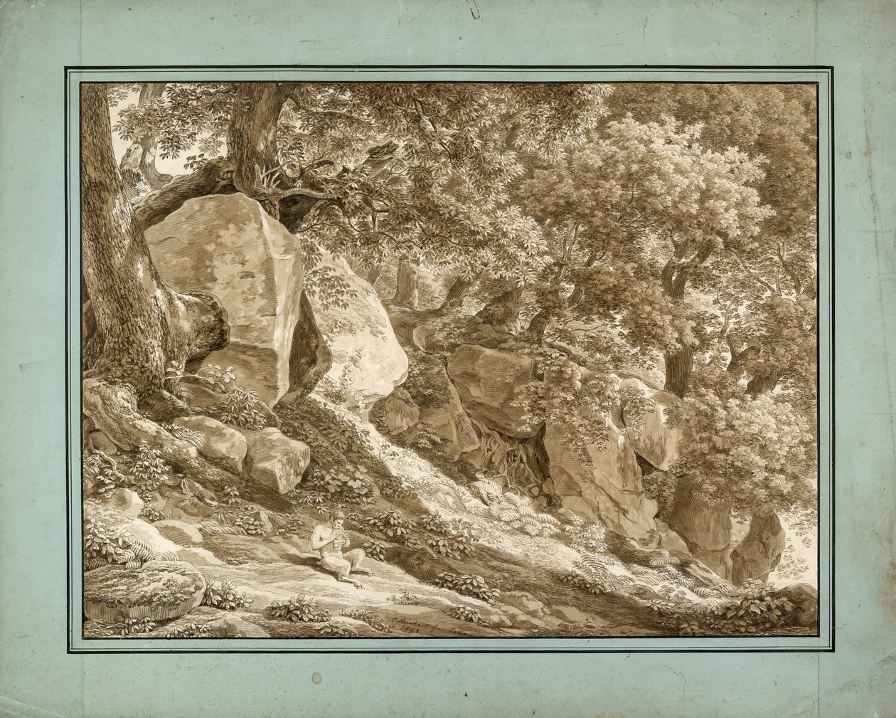 Paisaje rocoso con Pan tocando su flauta de Johann Christian Reinhart