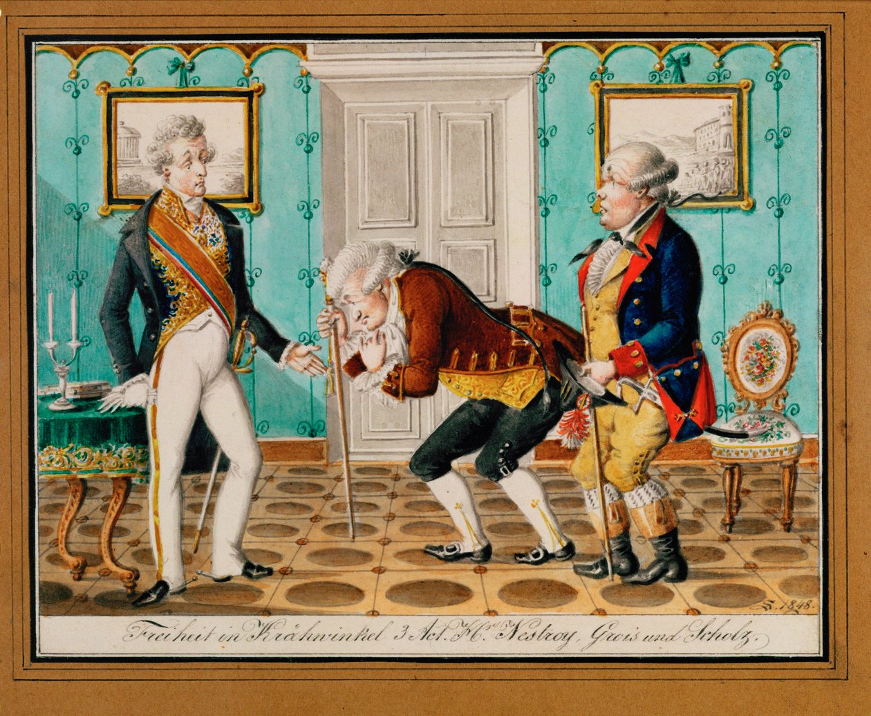 Una obra popular en Viena muestra al poeta y actor Johann Nestroy (grabado) de Johann Christian Schoeller