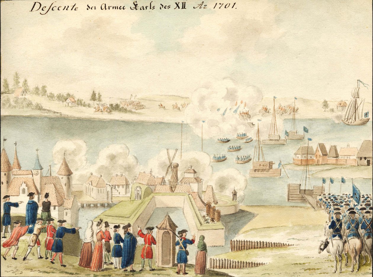 Carlos XII cruzando el Dvina 1701, 1770-1780s de Johann Christoph Brotze