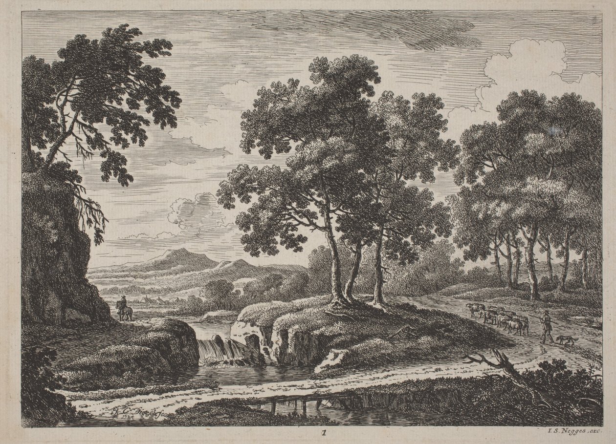 Paisajes fluviales panorámicos con viajeros, 1734 de Johann Christoph Dietzsch