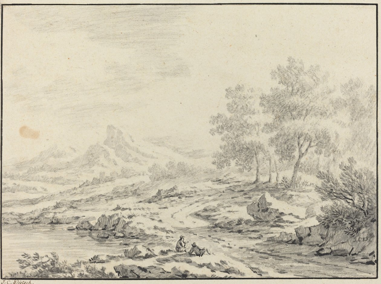 Dos hombres descansando cerca de un lago de Johann Christoph Dietzsch