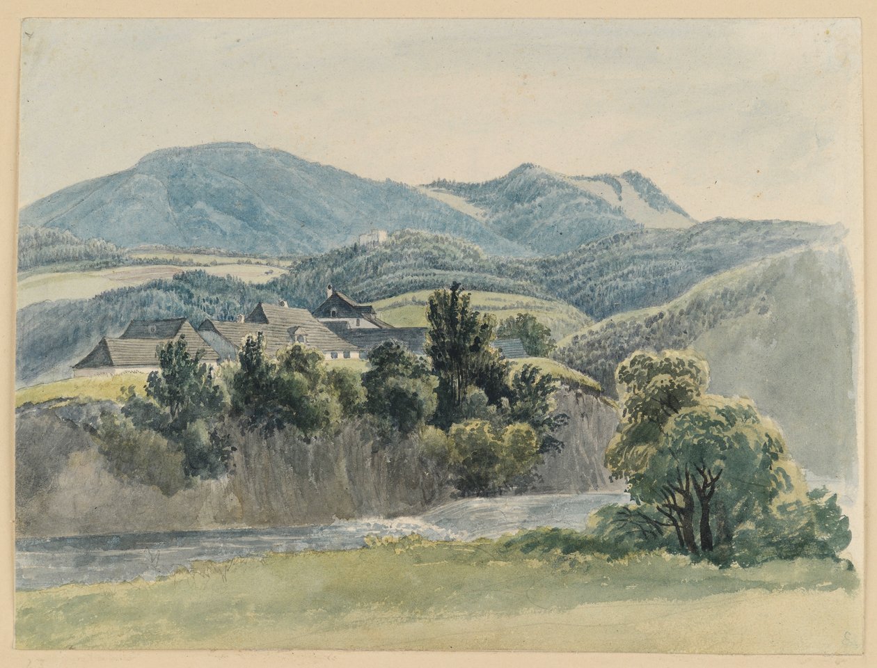 Paisaje fluvial y montañoso cerca de Glocknitz de Johann Christoph Erhard