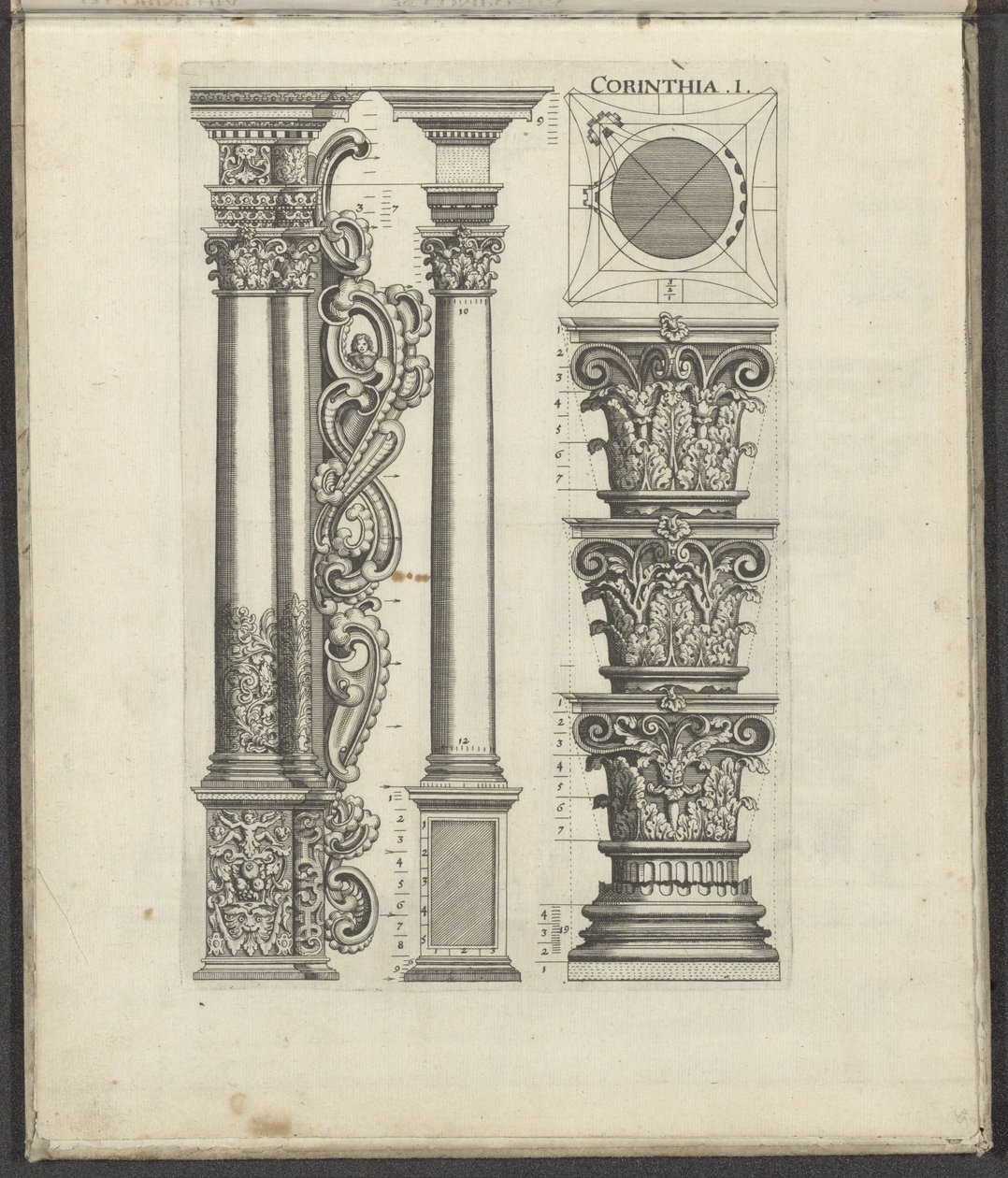 Columnas y capítulos del orden corintio Corintia .I. (título en el objeto) Cinco órdenes de arquitectura (título de la serie) de Johann Christoph Feinlein