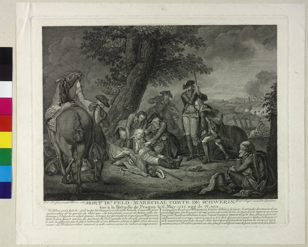 Muerte del margrave Kurt Christoph von Schwerin durante la batalla de Praga 1757 de Johann Christoph Frisch