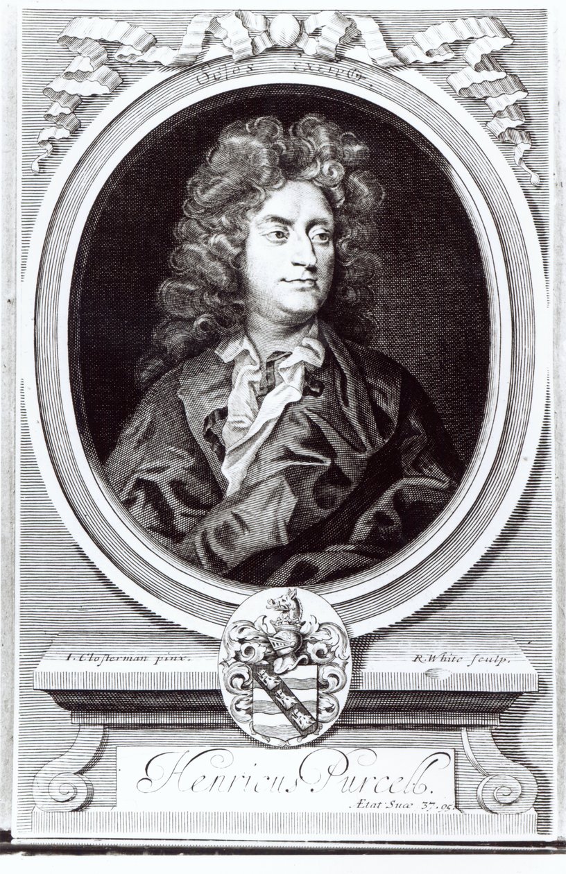 Retrato de Henry Purcell, compositor inglés, grabado por R. White, 1695 de Johann Closterman