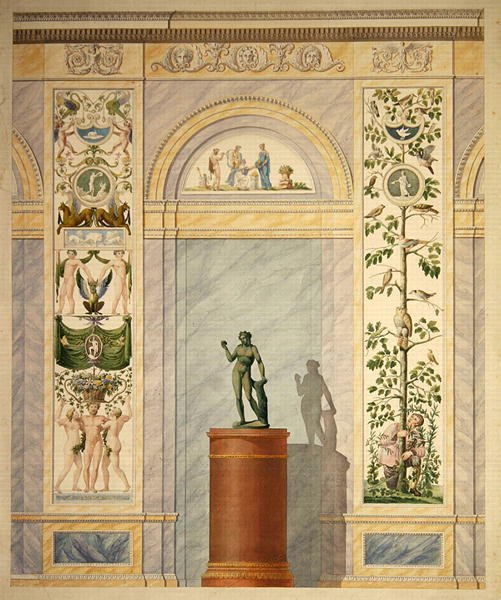 Dibujo de la decoración para la pared trasera del comedor del Palacio en Kassel de Johann Conrad Bromeis