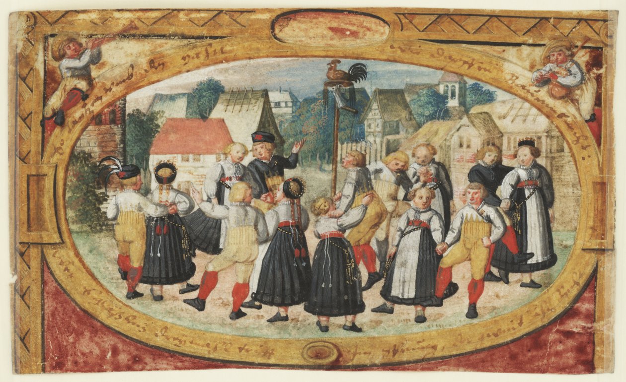 Miniatura de un juego infantil: niños bailando alrededor del gallo de Johann Daniel Schmied