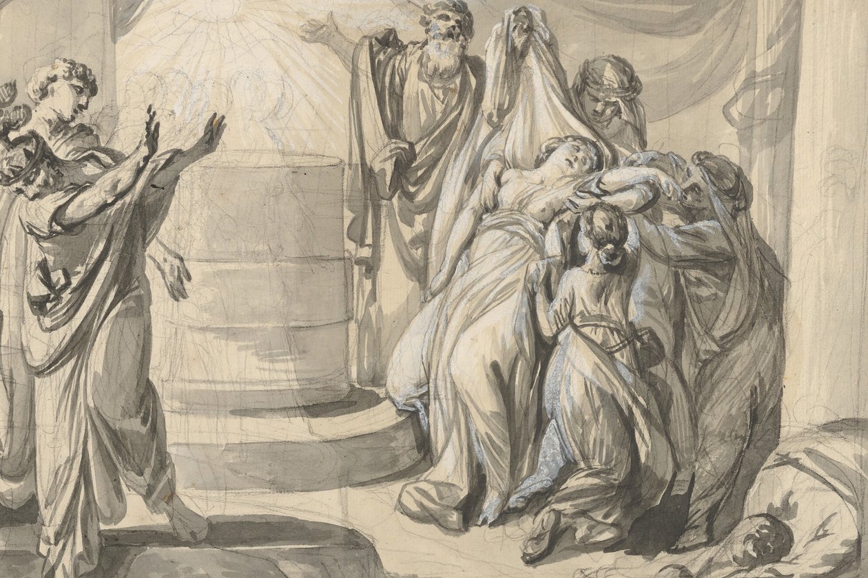 Escena de sacrificio antiguo, reverso: Boceto de un grupo de personas, 1779 de Johann Eleazar Schenau