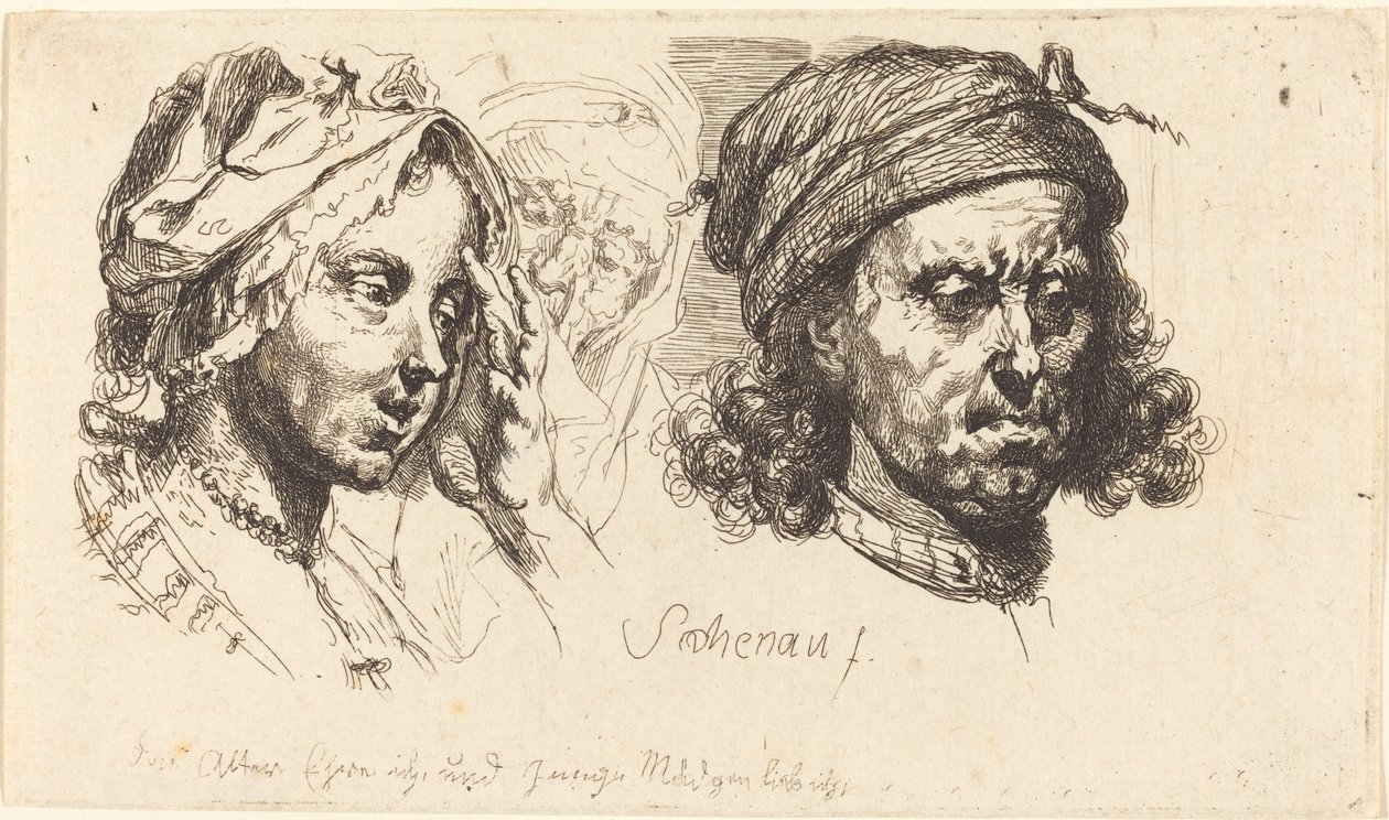 Joven Mujer, Mujer Mayor y Hombre con Cabello Largo de Johann Eleazar Schenau