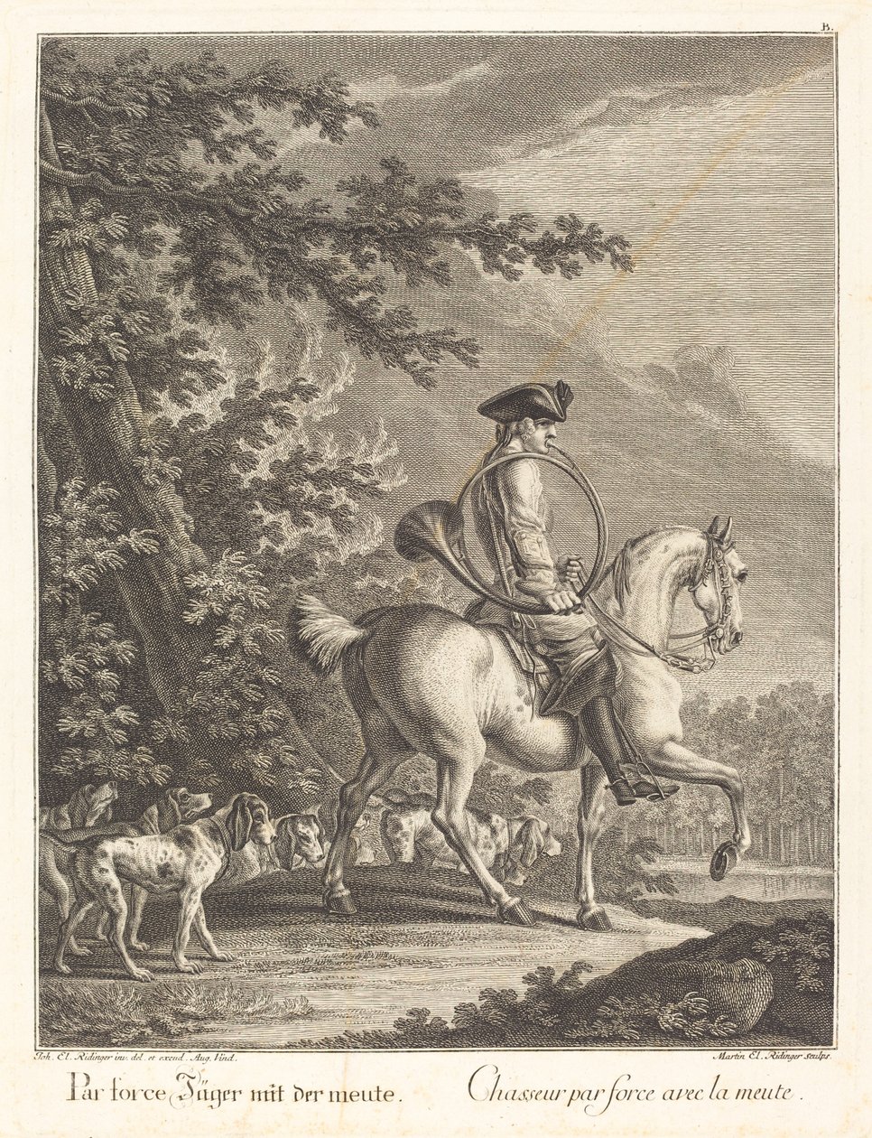 Cazador con una jauría de perros de Johann Elias Ridinger