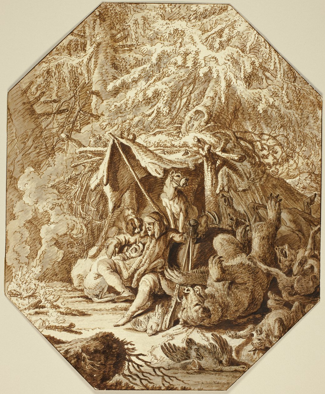 El cazador audaz, soportando el invierno de Johann Elias Ridinger