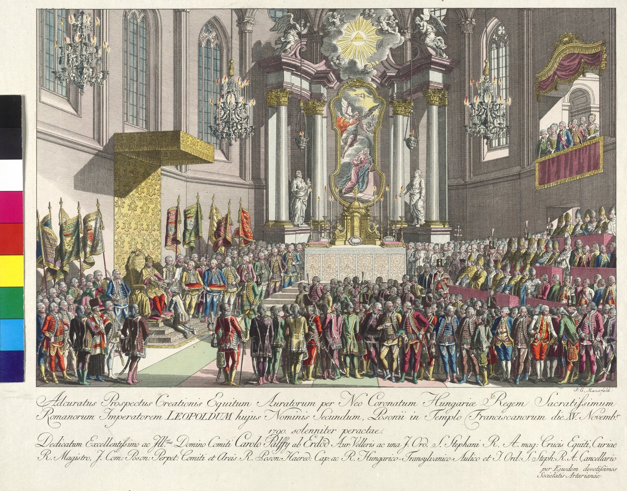 Coronación del emperador Leopoldo II al rey de Hungría en Bratislava el 15 de noviembre de 1790 (grabado en cobre) de Johann Ernst Mansfeld