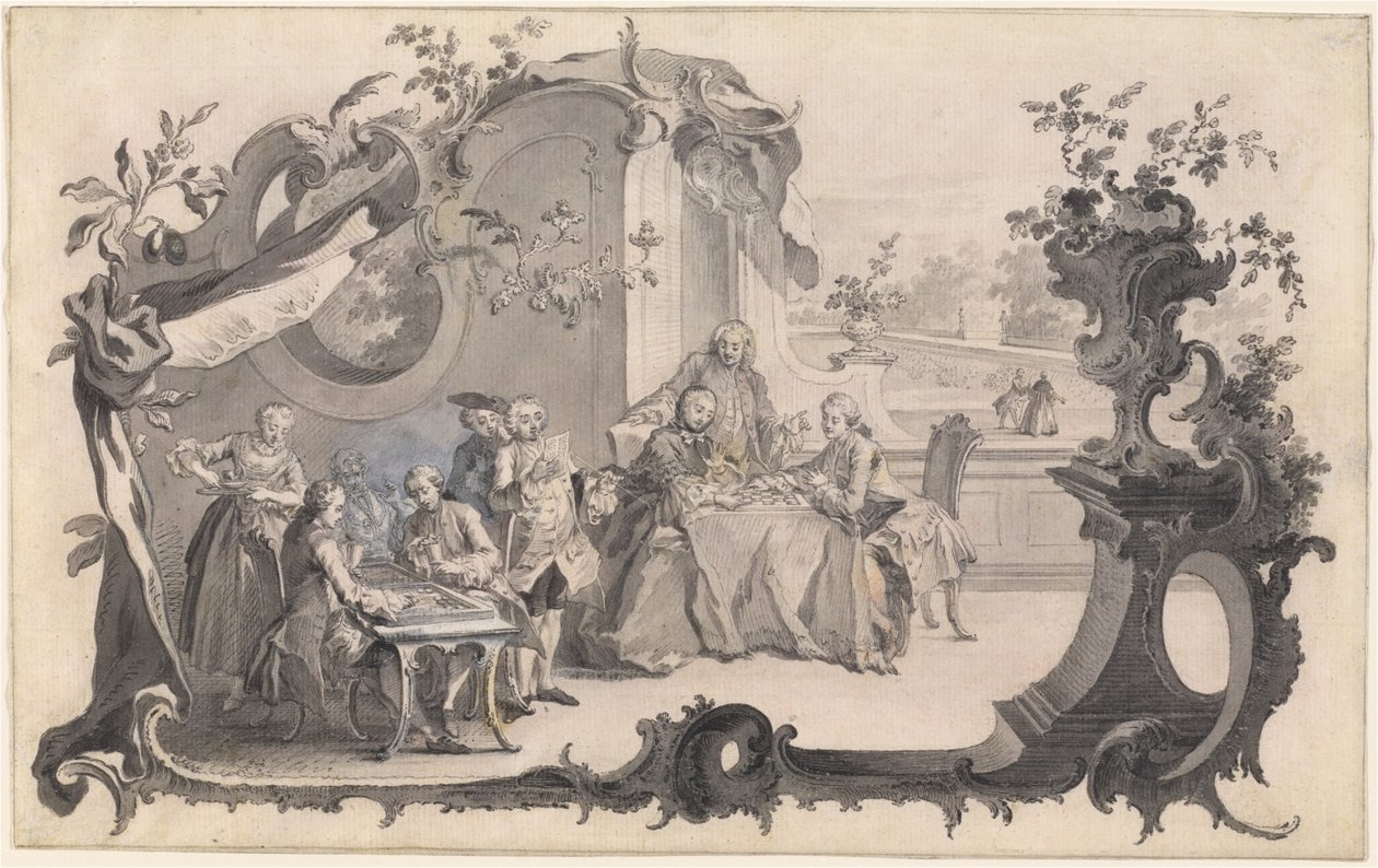 Una compañía elegante jugando juegos de mesa de Johann Esaias Nilson