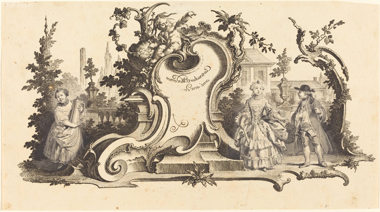 Cartouches Modernes ornados con diferentes figuras (Placa VI-1 del conjunto) de Johann Esaias Nilson