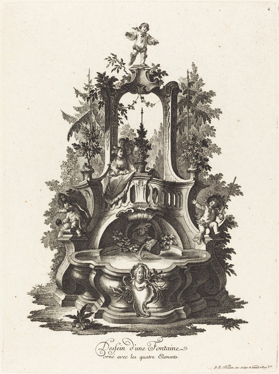 Diseño para una Fuente Decorada con los Cuatro Elementos de Johann Esaias Nilson