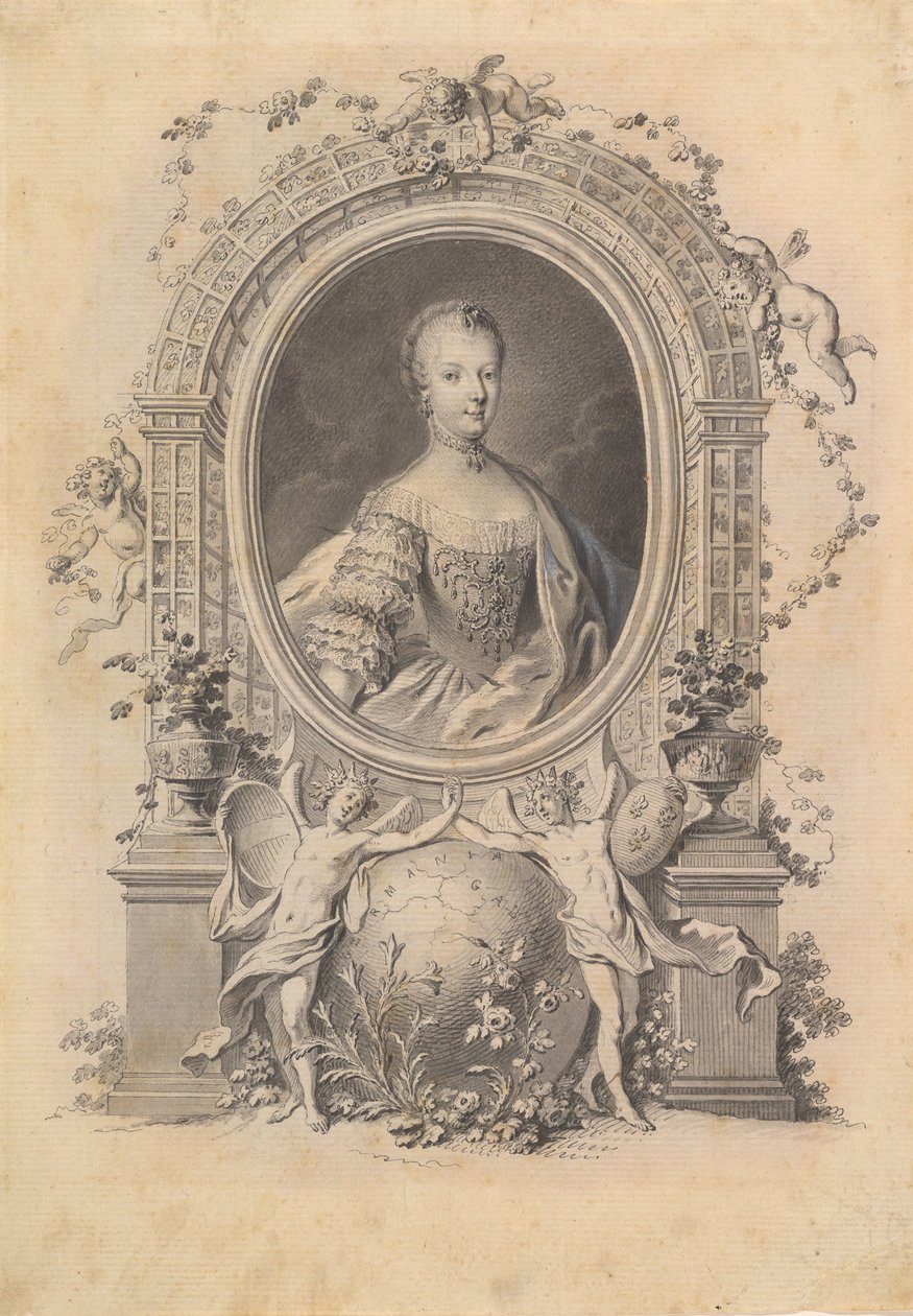 Retrato de la Reina María Antonieta en un marco ornamental de Johann Esaias Nilson