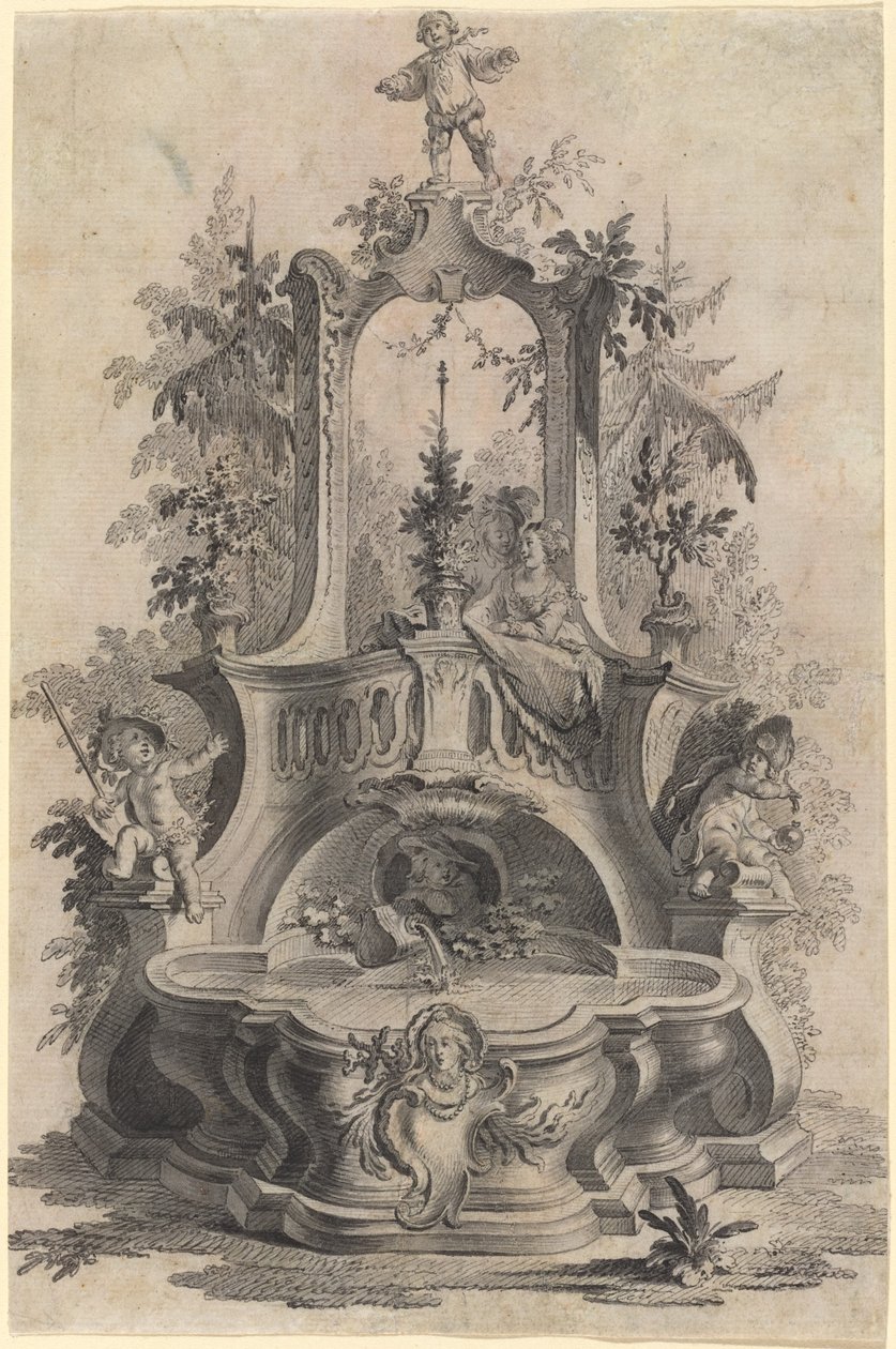 Fuente rococó con amantes y los cuatro elementos de Johann Esaias Nilson