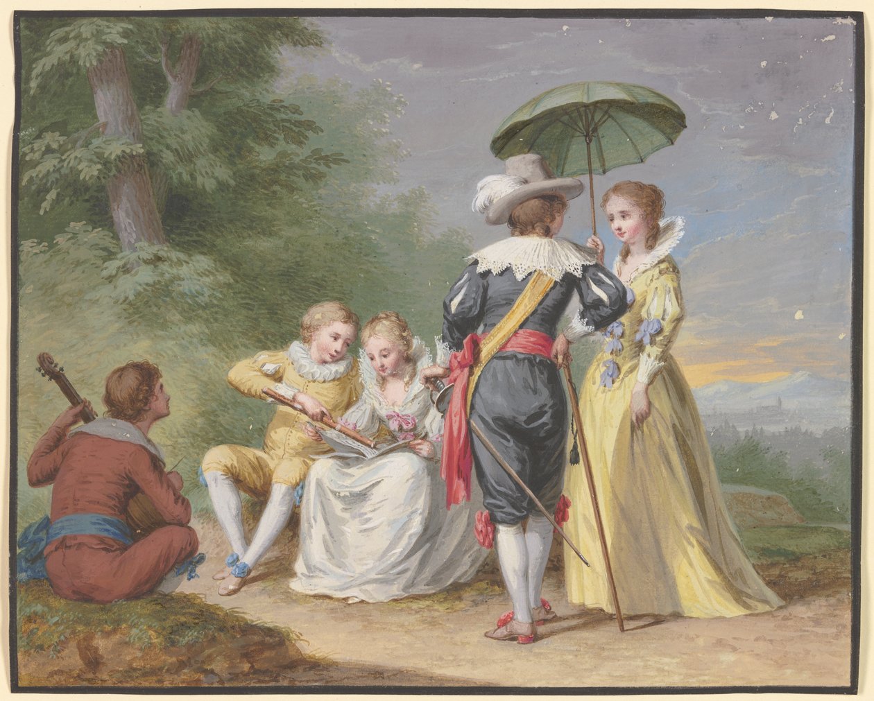 Grupo de músicos al borde del bosque de Johann Friedrich August Tischbein