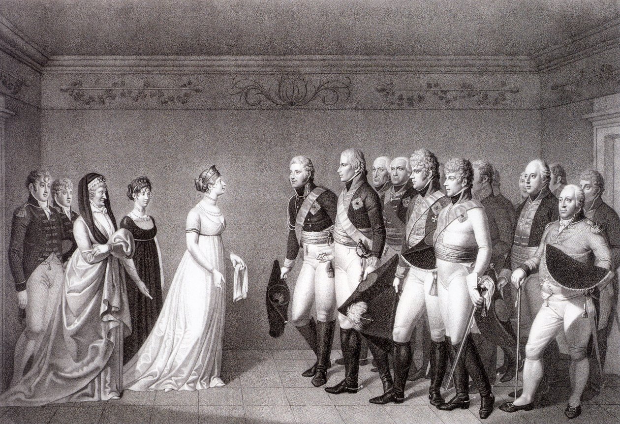 El Encuentro entre Luisa de Prusia y el Príncipe Heredero Alejandro de Rusia en Memel, 1805 de Johann Friedrich Bolt