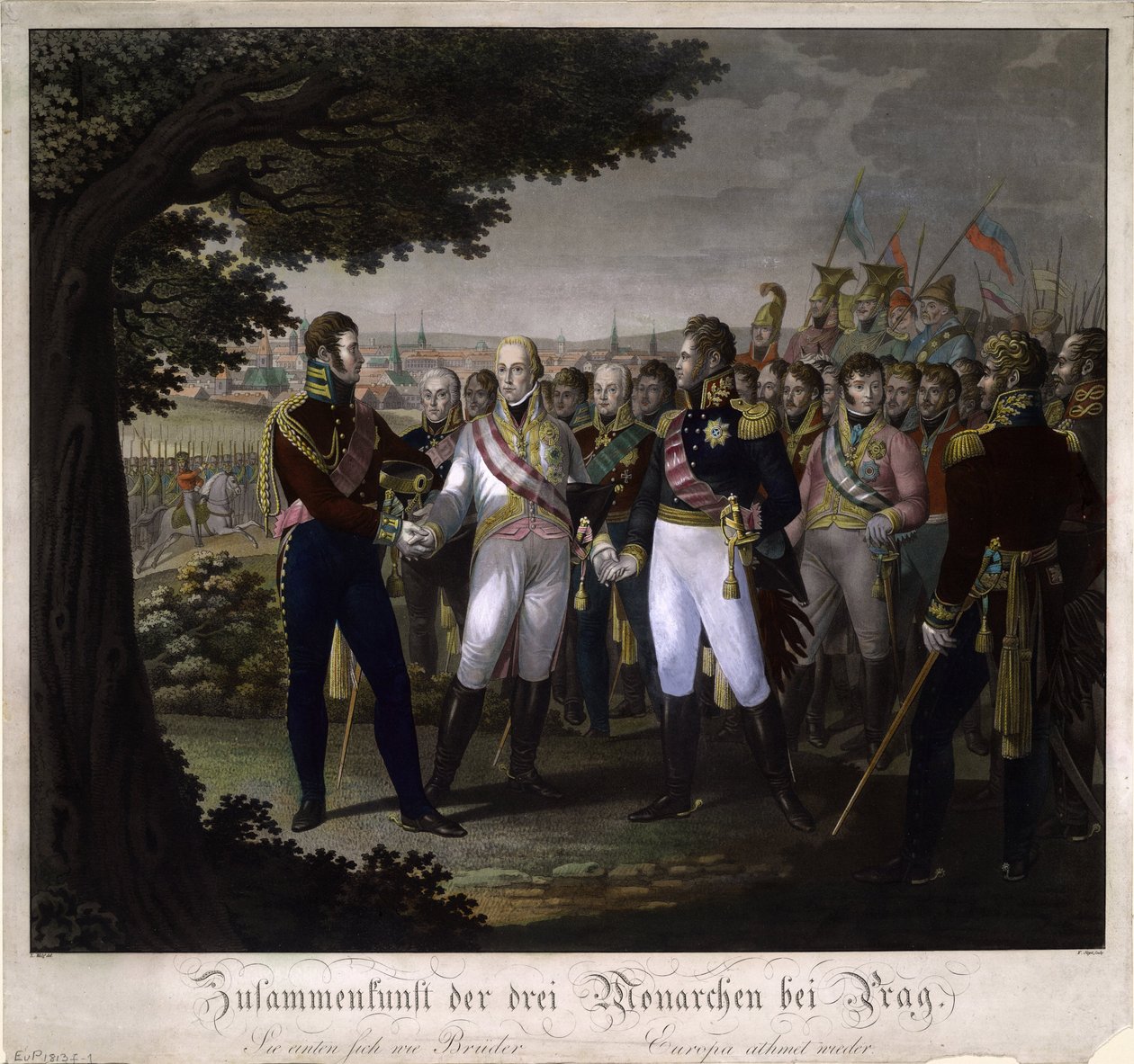 El encuentro entre los emperadores Francisco I de Austria, Alejandro I de Rusia y Federico Guillermo III de Johann Friedrich Jügel