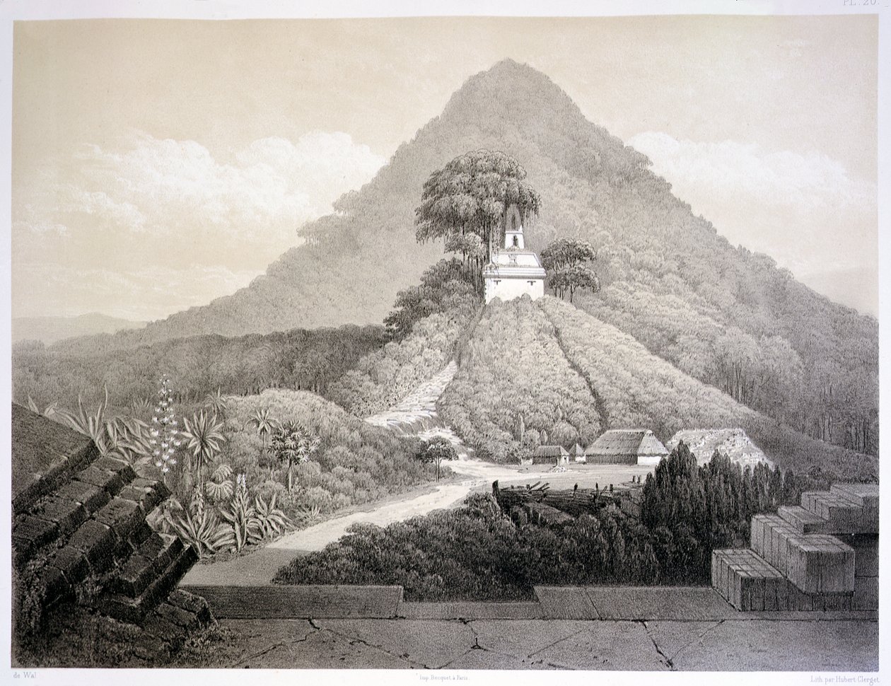 Vista pintoresca en el Templo de la Cruz, Palenque, lámina 20 de 
