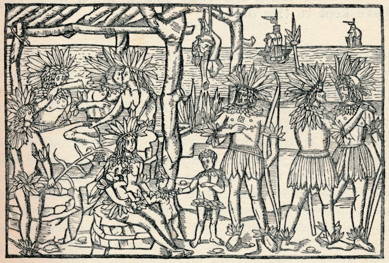 La primera representación del pueblo del Nuevo Mundo, 1505 de Johann Froschauer