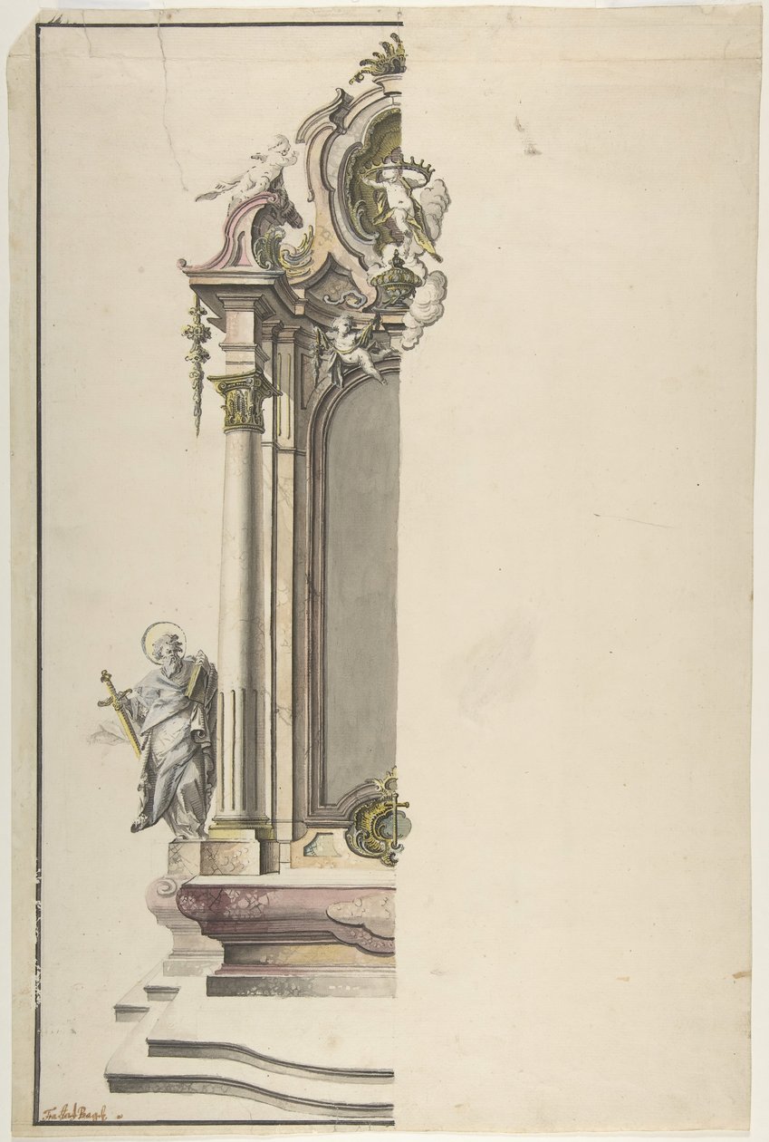 Diseño para un Altar Aedicular con San Pablo a la Izquierda, mediados del siglo XVIII de Johann Georg Dirr