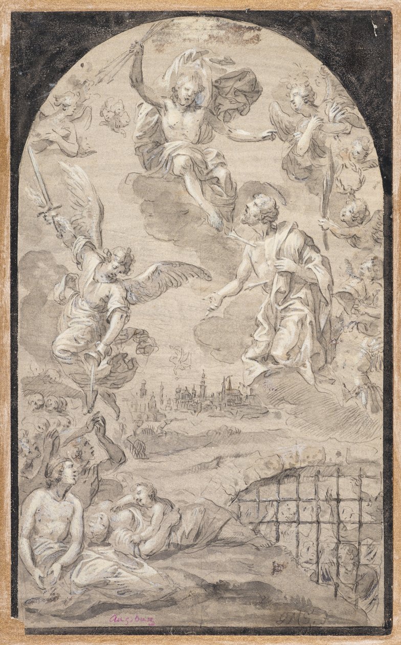 Santo que intercede ante Cristo para que no lance el rayo sobre la ciudad de Augsburgo de Johann Georg Melchior (1625 1705) Schmittner