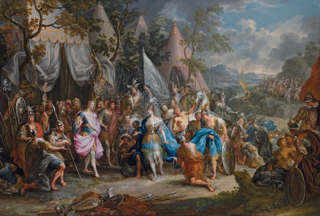 La reina amazona, Talestris, en el campamento de Alejandro Magno de Johann Georg Platzer