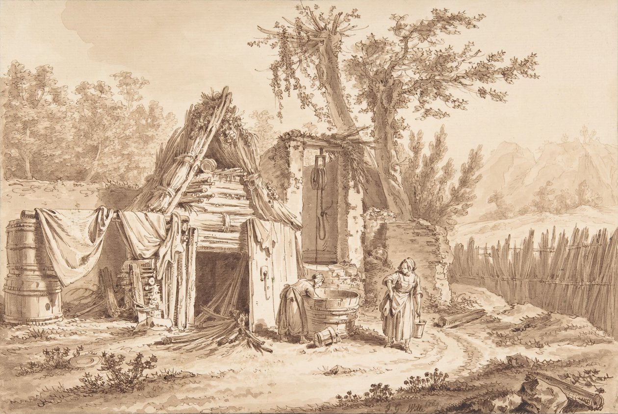 Lavanderas frente a una cabaña, 1769 de Johann Georg Wille