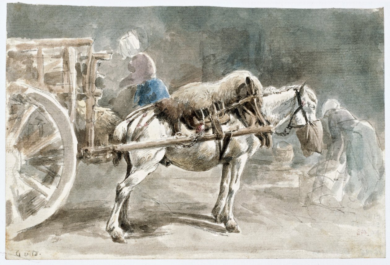 Caballo de tiro comiendo avena de Johann Georg von Dillis